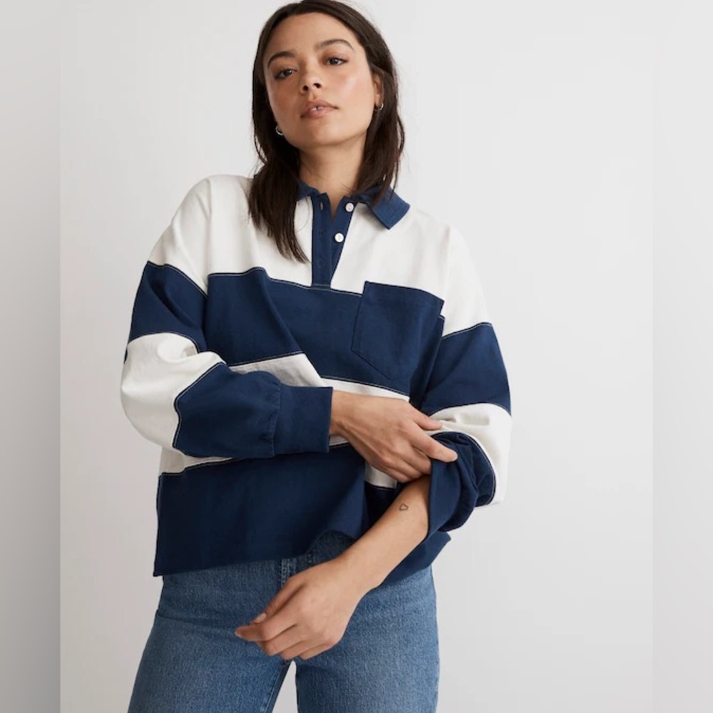 Madewell Oversized Striped Rugby Henley Long Sleeve Pullover Top XXS NL325